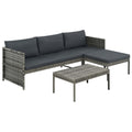 Set de muebles de jardín 3 pzas y cojines ratán sintético gris