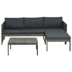 Set de muebles de jardín 3 pzas y cojines ratán sintético gris