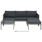 Set de muebles de jardín 3 pzas y cojines ratán sintético gris