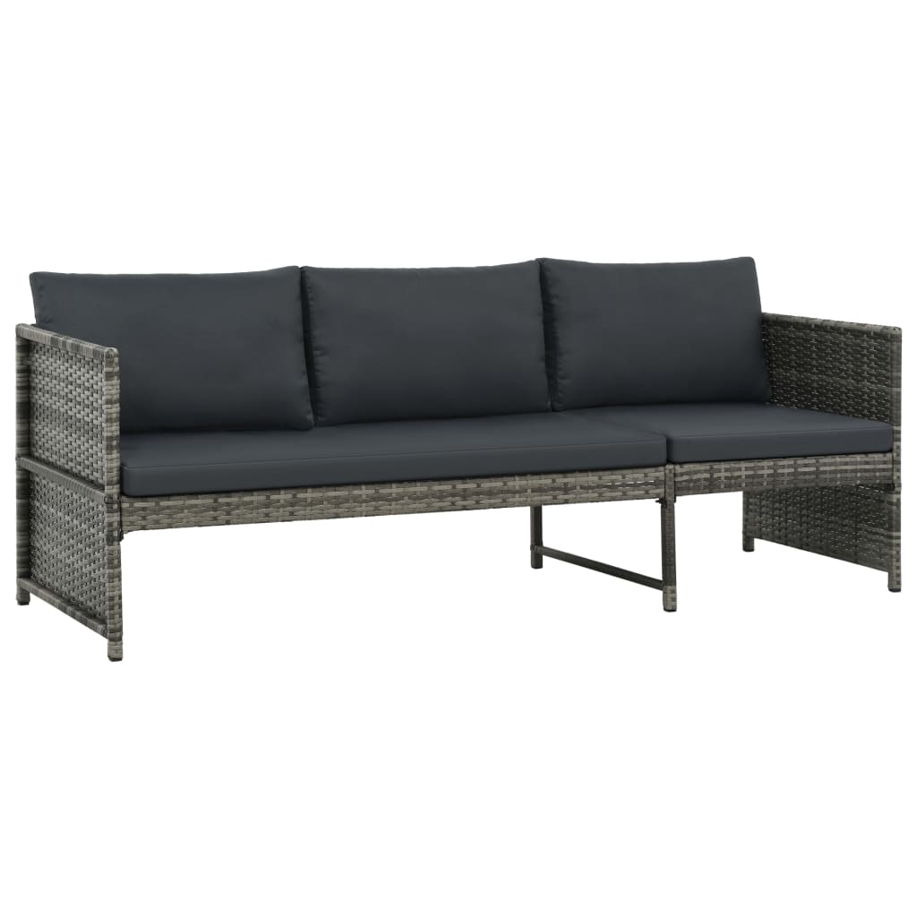 Set de muebles de jardín 3 pzas y cojines ratán sintético gris