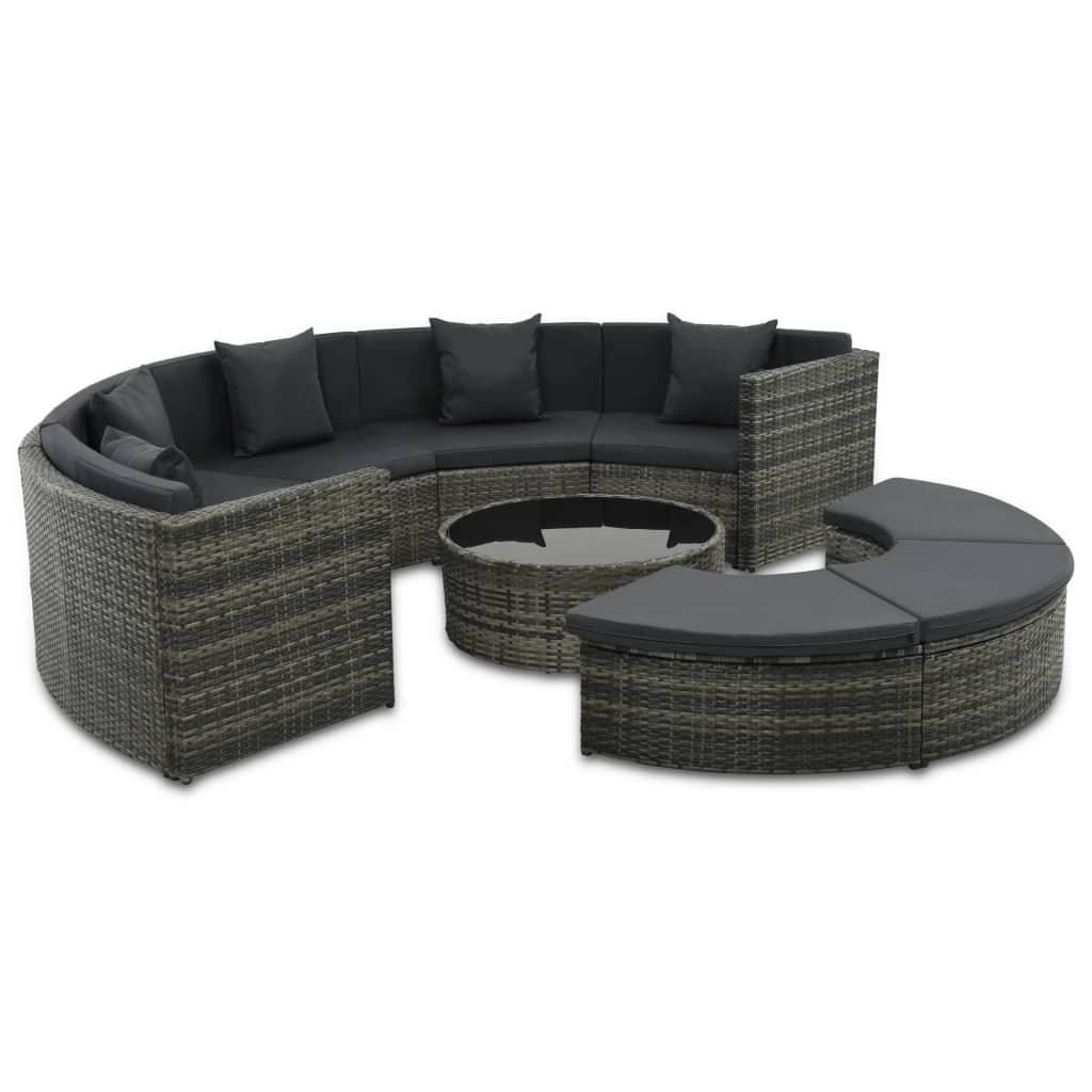 Set de muebles de jardín 7 pzas y cojines ratán sintético gris