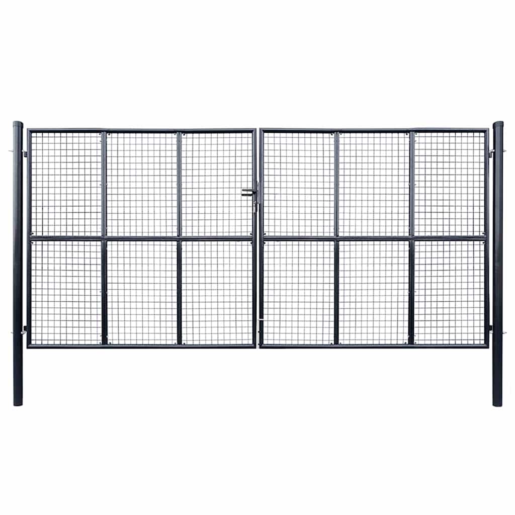 Puerta de jardín de malla acero galvanizado 400 x 175 cm gris