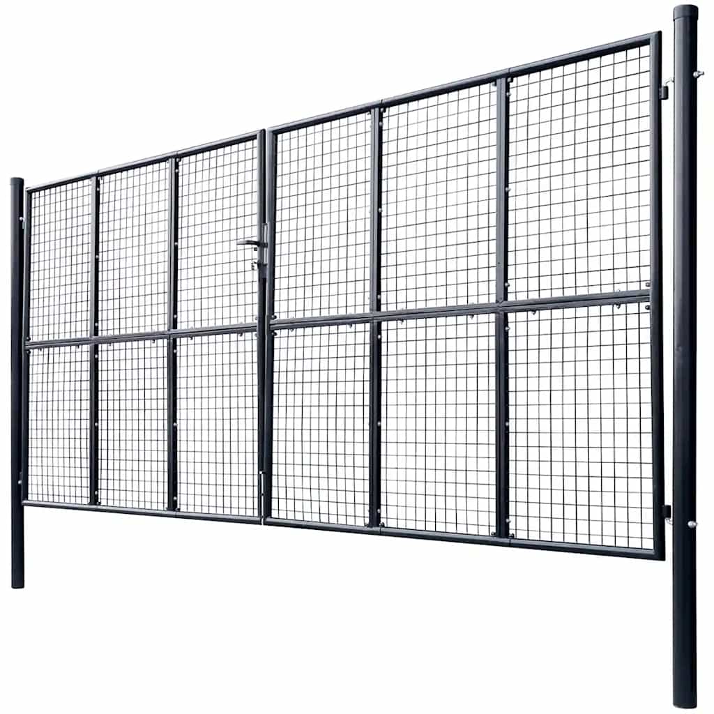 Puerta de jardín de malla acero galvanizado 400 x 175 cm gris