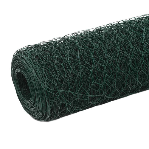 Green PVC coated steel chicken wire 25x1.2 m