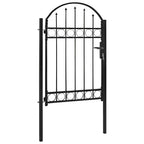 Puerta de valla ASSEN con arco superior de acero, 102 x 150 cm, negro