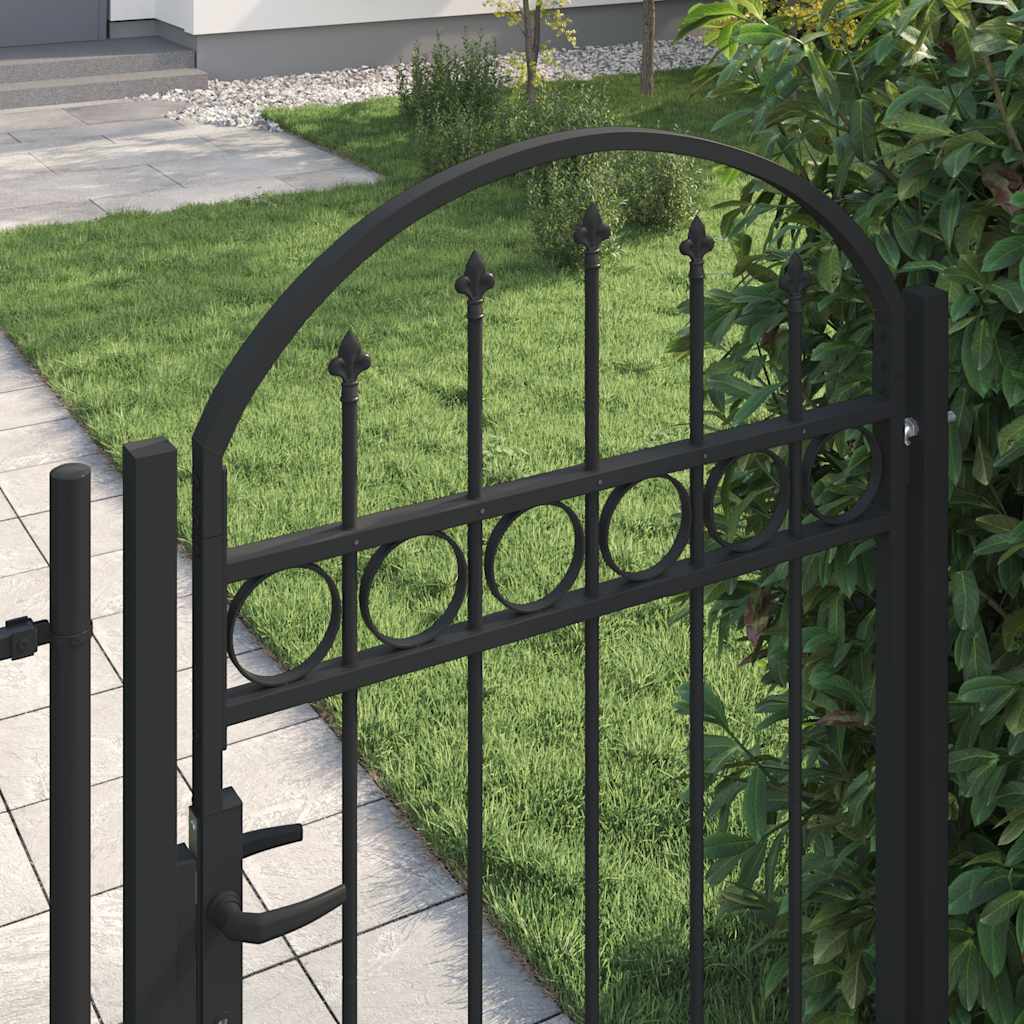 Puerta de valla ASSEN con arco superior de acero, 102 x 150 cm, negro