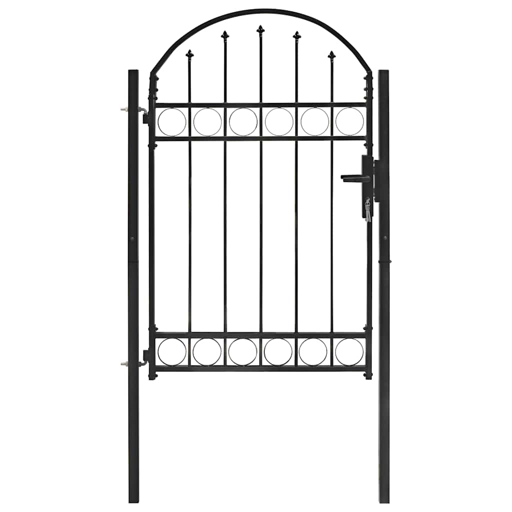 Puerta de valla ASSEN con arco superior de acero, 102 x 150 cm, negro