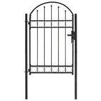 Puerta de valla ASSEN con arco superior de acero, 102 x 150 cm, negro