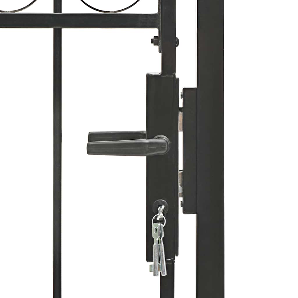 Puerta de valla ASSEN con arco superior de acero, 102 x 150 cm, negro