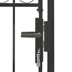 Puerta de valla ASSEN con arco superior de acero, 102 x 150 cm, negro