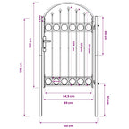 Puerta de valla ASSEN con arco superior de acero, 102 x 150 cm, negro