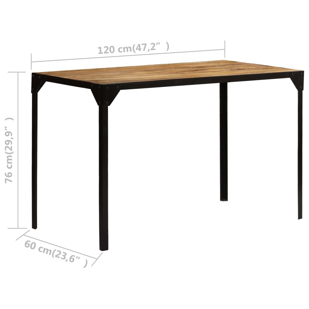 Mesa de comedor madera maciza de mango rugosa y acero 120 cm