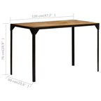 Mesa de comedor madera maciza de mango rugosa y acero 120 cm