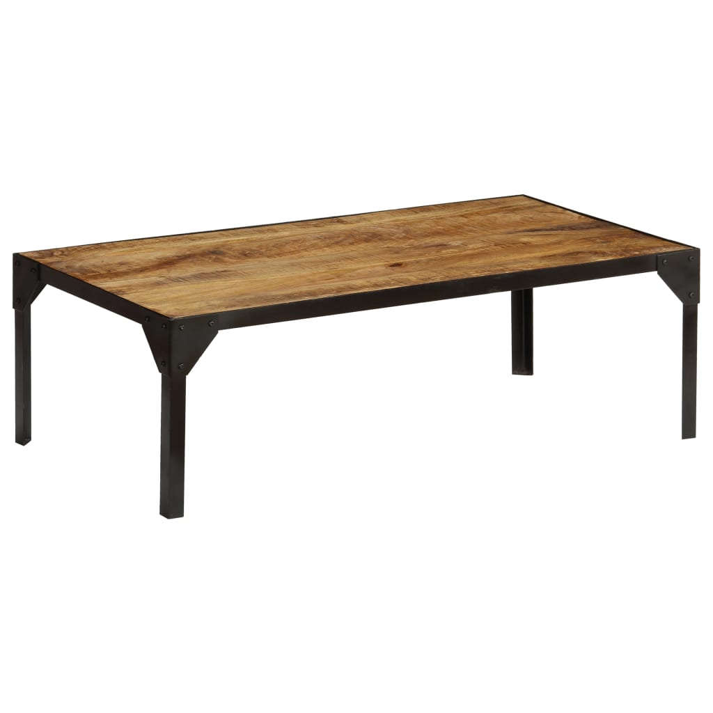 Mesa de centro de madera maciza de mango rugosa y acero 110 cm