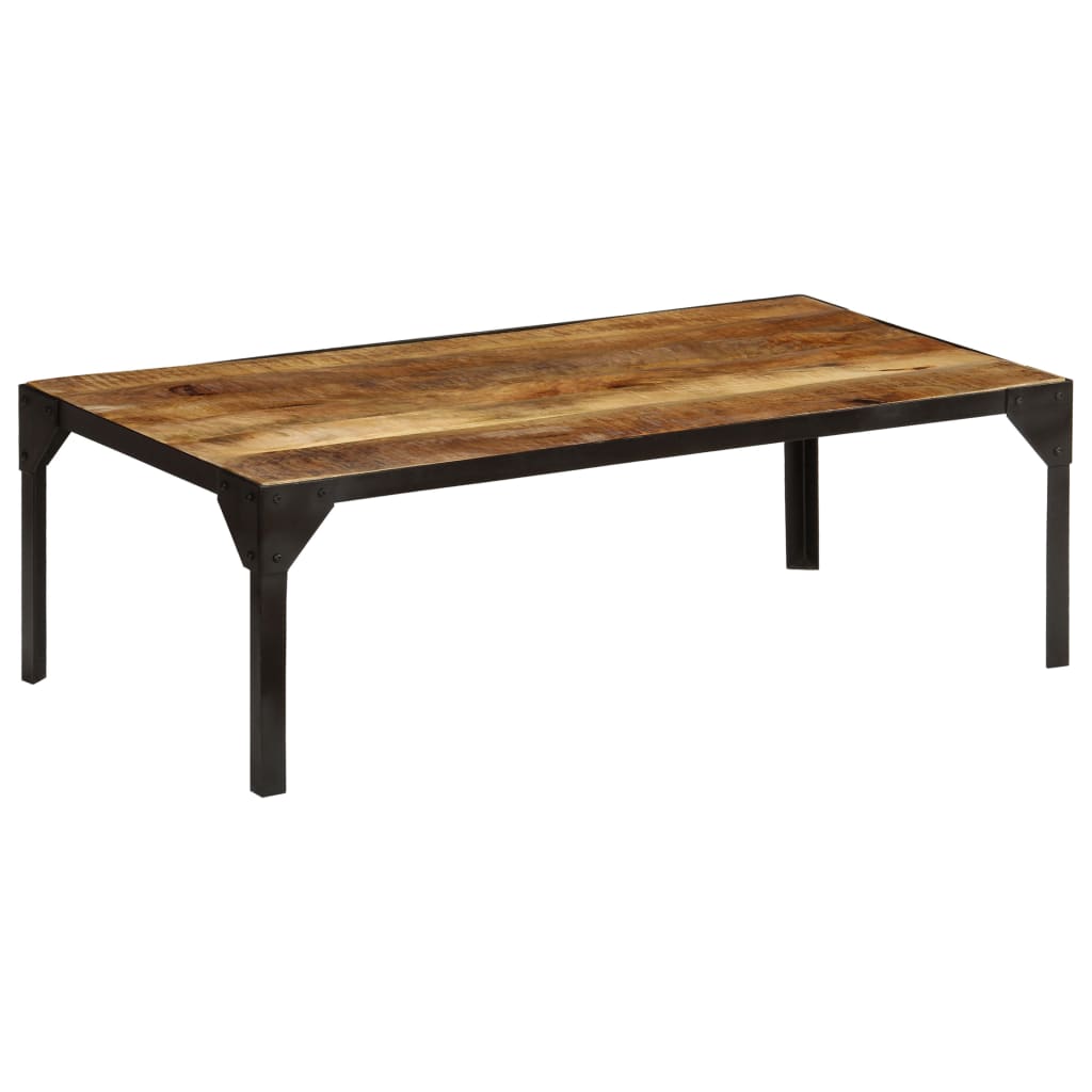 Mesa de centro de madera maciza de mango rugosa y acero 110 cm