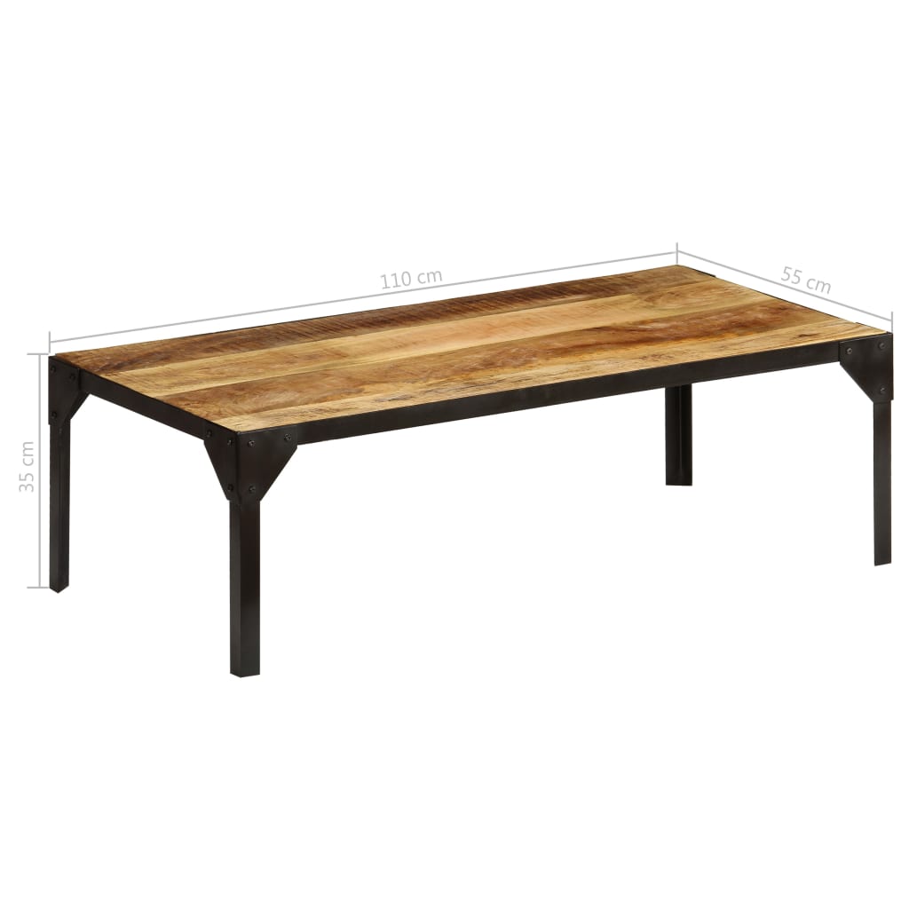 Mesa de centro de madera maciza de mango rugosa y acero 110 cm