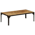 Mesa de centro de madera maciza de mango rugosa y acero 110 cm