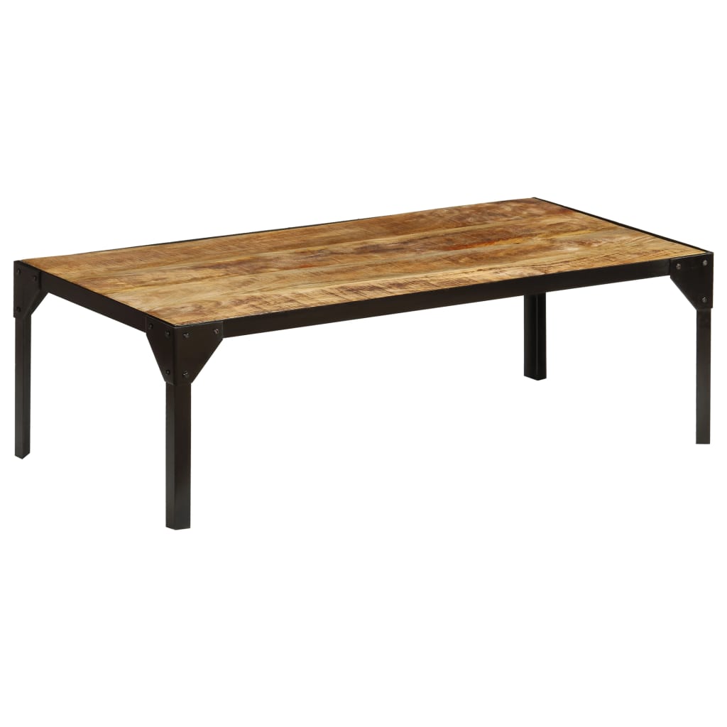 Mesa de centro de madera maciza de mango rugosa y acero 110 cm