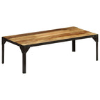 Mesa de centro de madera maciza de mango rugosa y acero 110 cm