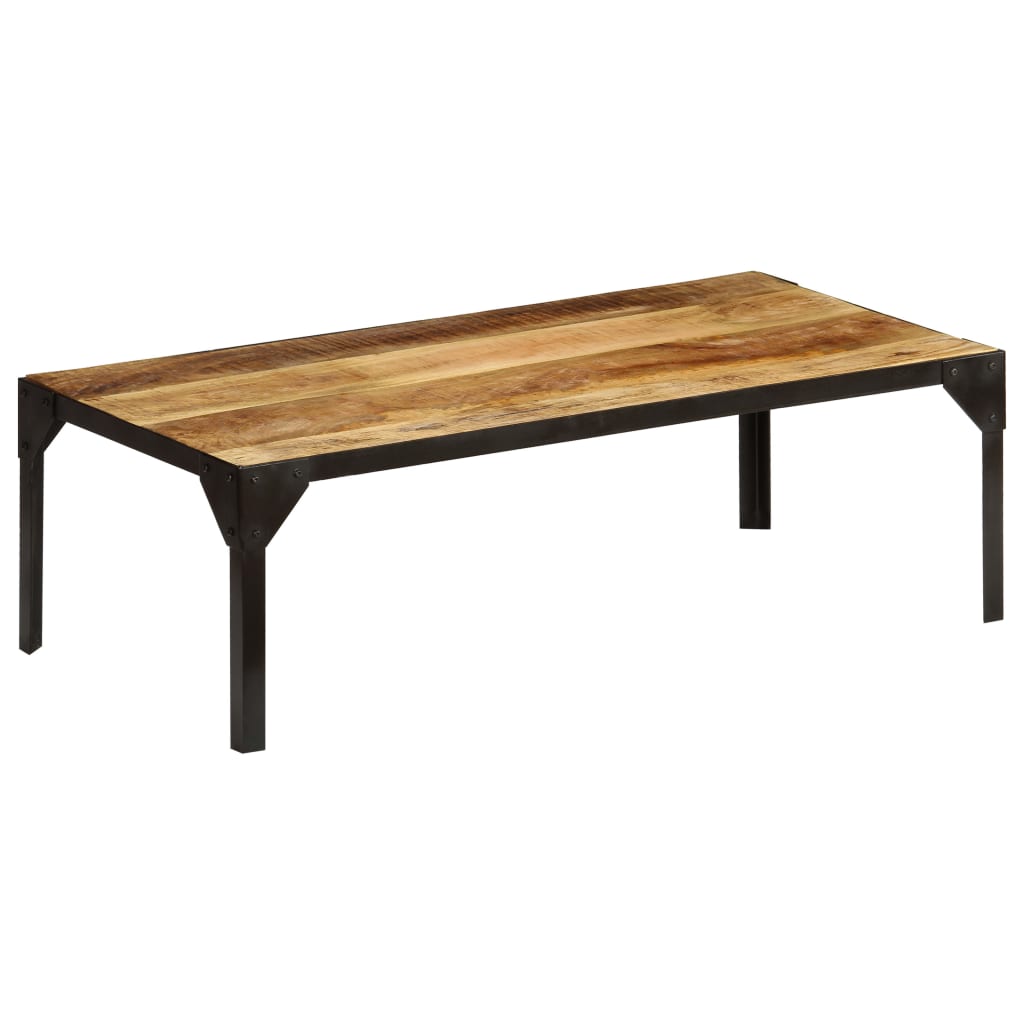Mesa de centro de madera maciza de mango rugosa y acero 110 cm