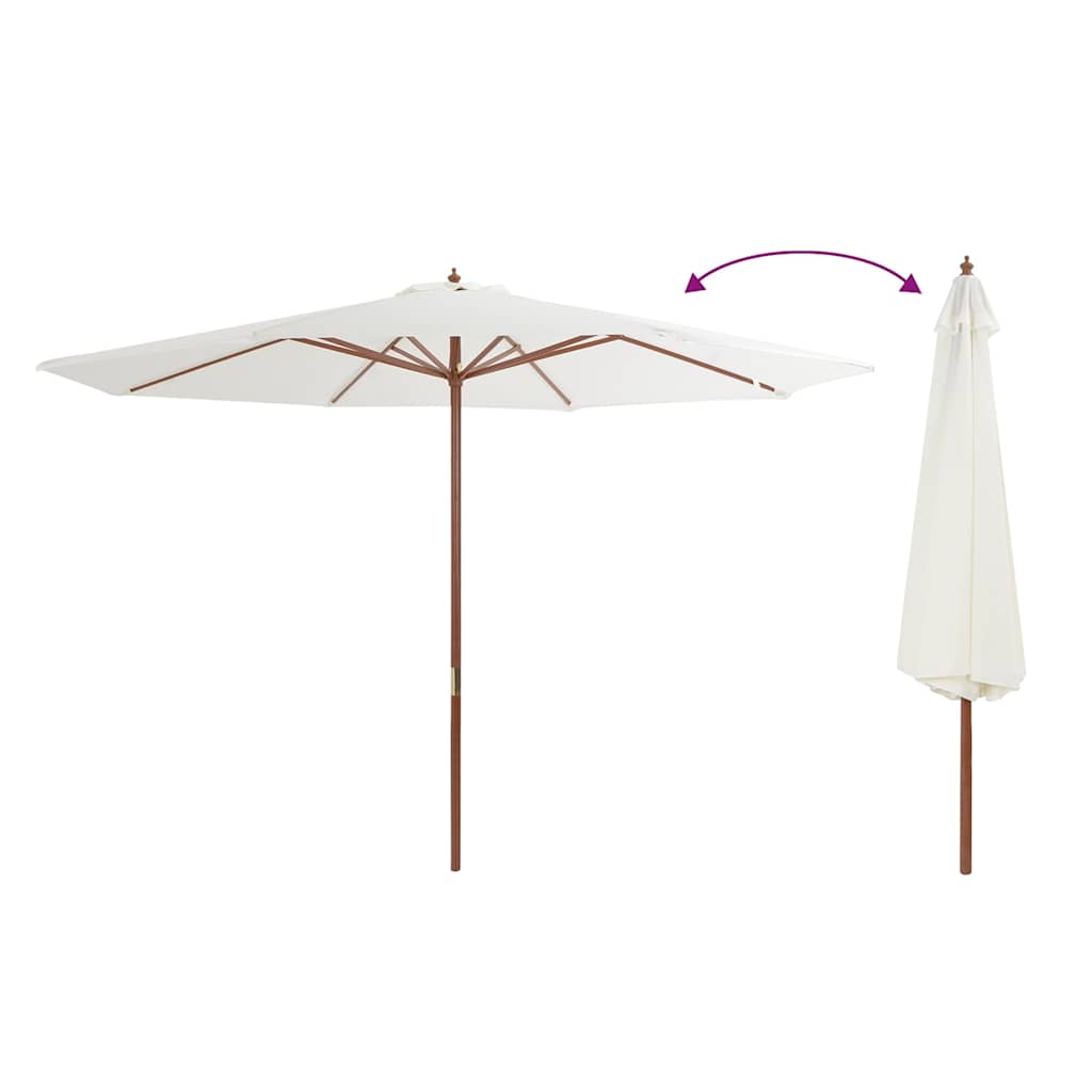 Sombrilla de exterior con palo de madera blanco arena 350 cm