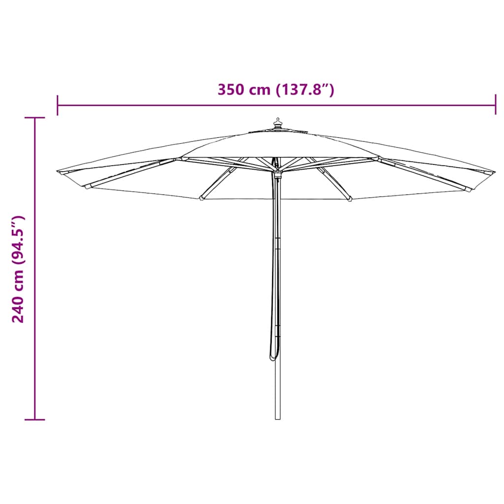 Sombrilla de exterior con palo de madera blanco arena 350 cm