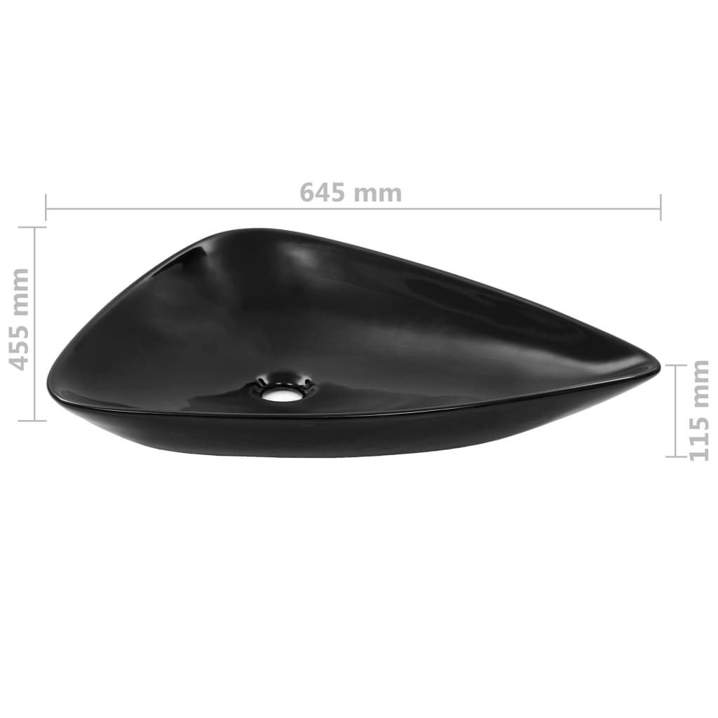 Lavabo de cerámica triangular negro 645x455x115 mm