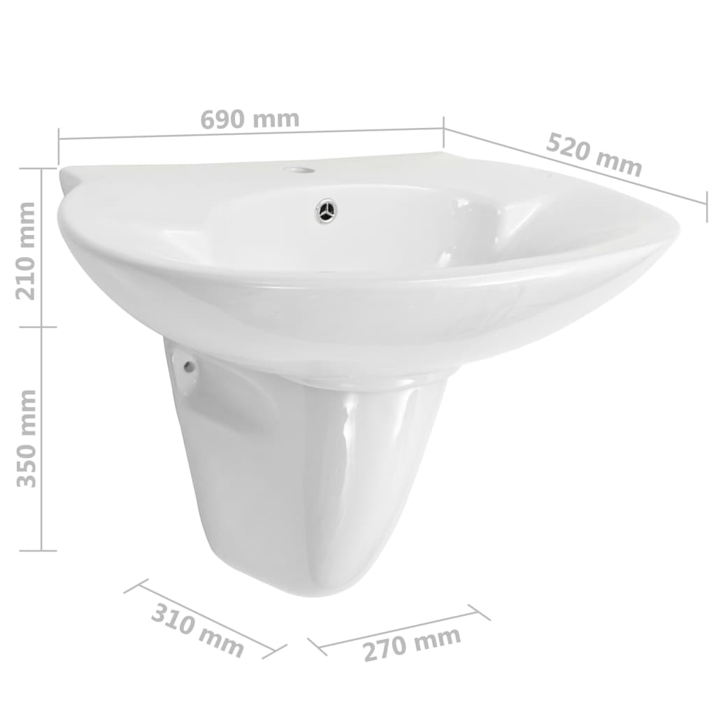 Lavabo de pared de cerámica blanco 690x520x210 mm