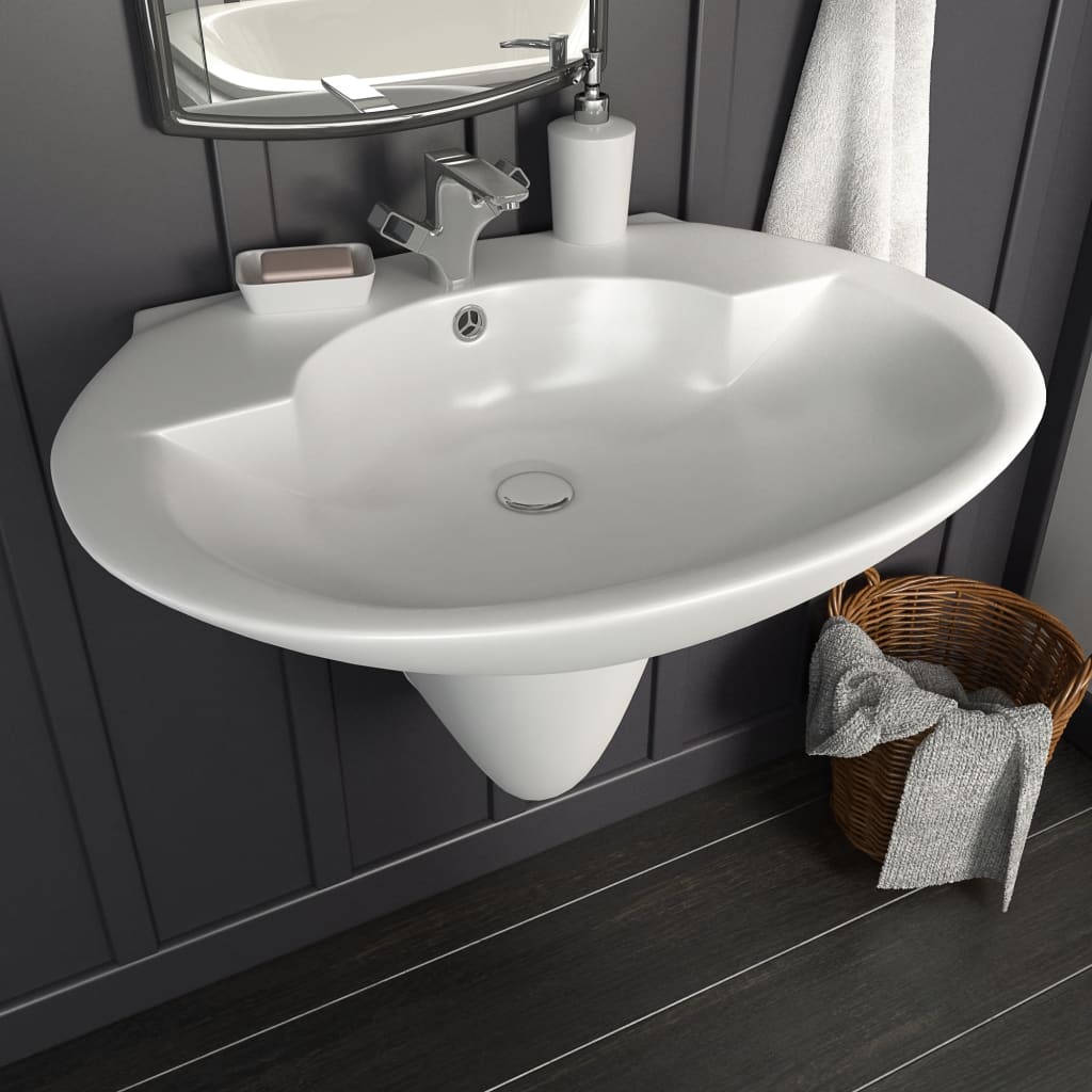 Lavabo de pared de cerámica blanco 690x520x210 mm