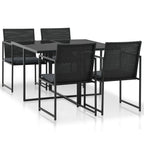 Set comedor de jardín 5 piezas y cojines ratán sintético negro