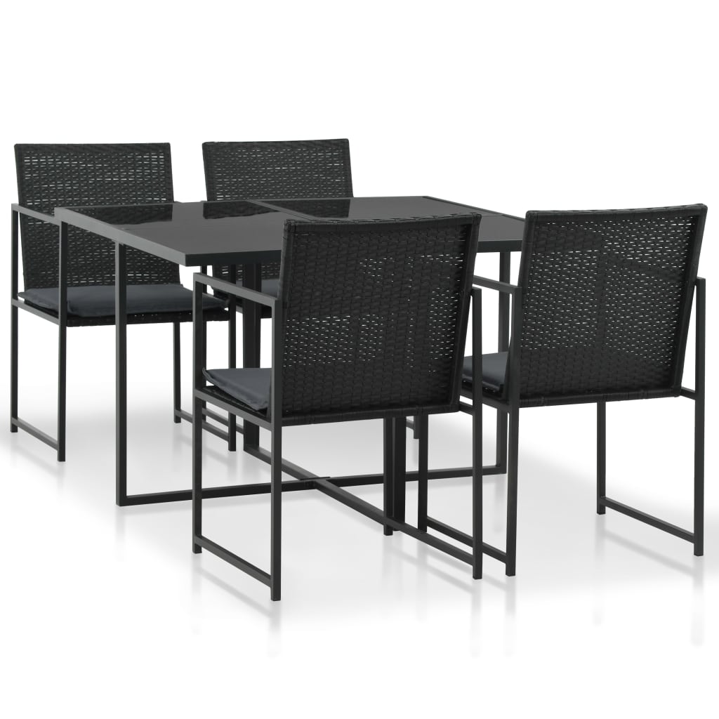 Set comedor de jardín 5 piezas y cojines ratán sintético negro