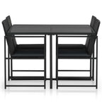 Set comedor de jardín 5 piezas y cojines ratán sintético negro