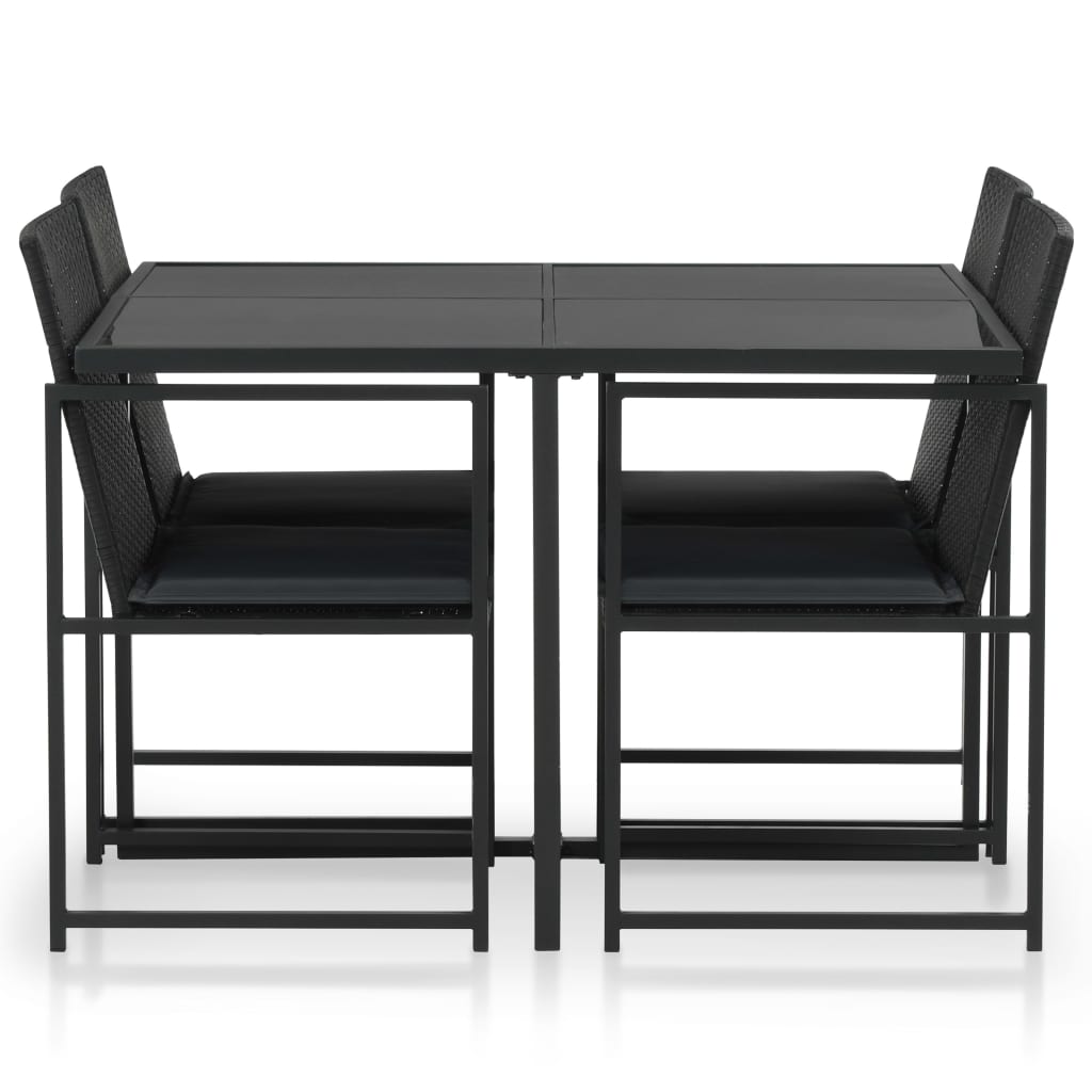 Set comedor de jardín 5 piezas y cojines ratán sintético negro