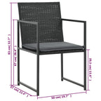 Set comedor de jardín 5 piezas y cojines ratán sintético negro