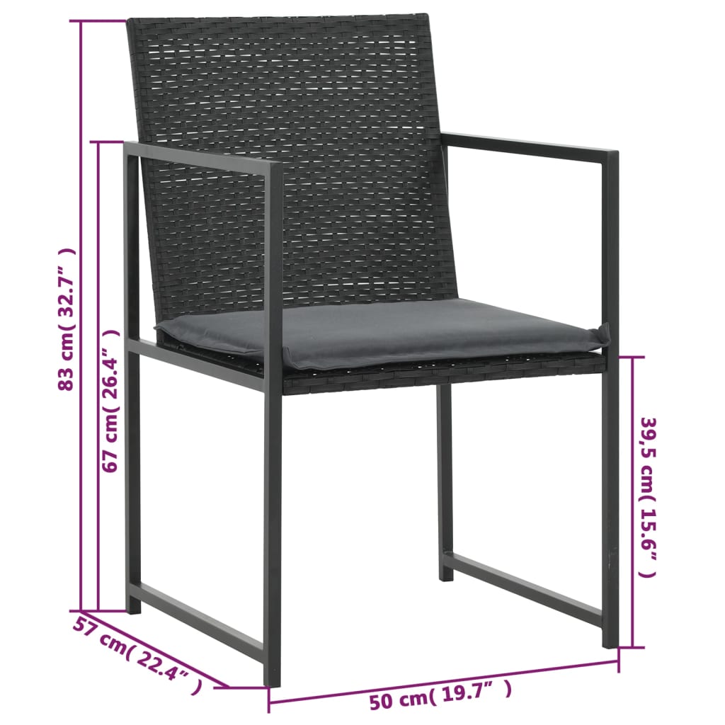 Set comedor de jardín 5 piezas y cojines ratán sintético negro