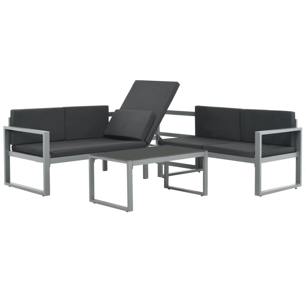 Set de muebles de jardín con cojines 3 piezas aluminio negro