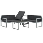 Set de muebles de jardín con cojines 3 piezas aluminio negro