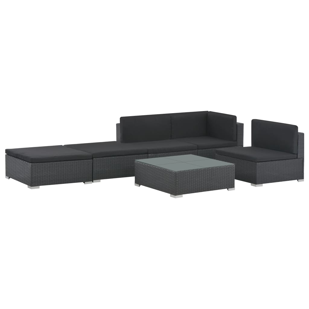 Set muebles de jardín 6 piezas y cojines ratán sintético negro