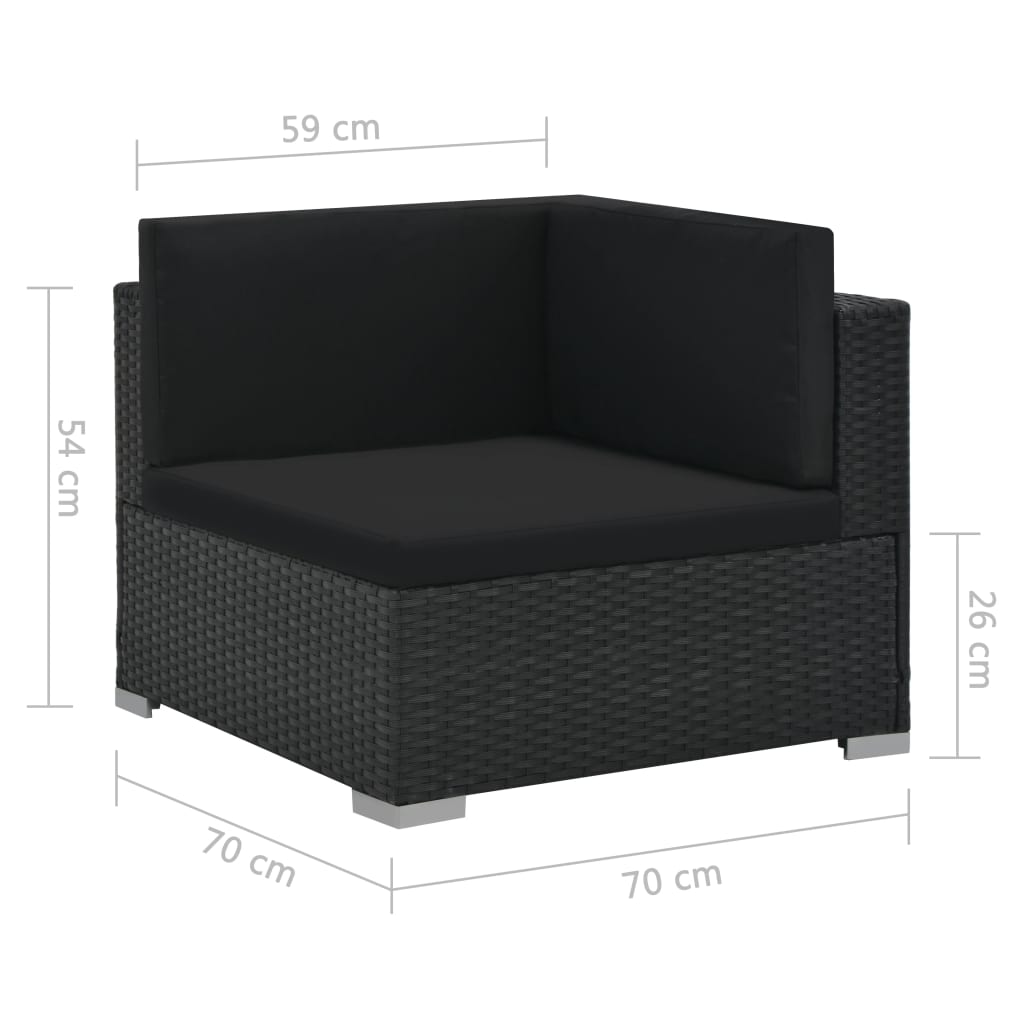 Set muebles de jardín 6 piezas y cojines ratán sintético negro