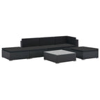 Set muebles de jardín 6 piezas y cojines ratán sintético negro
