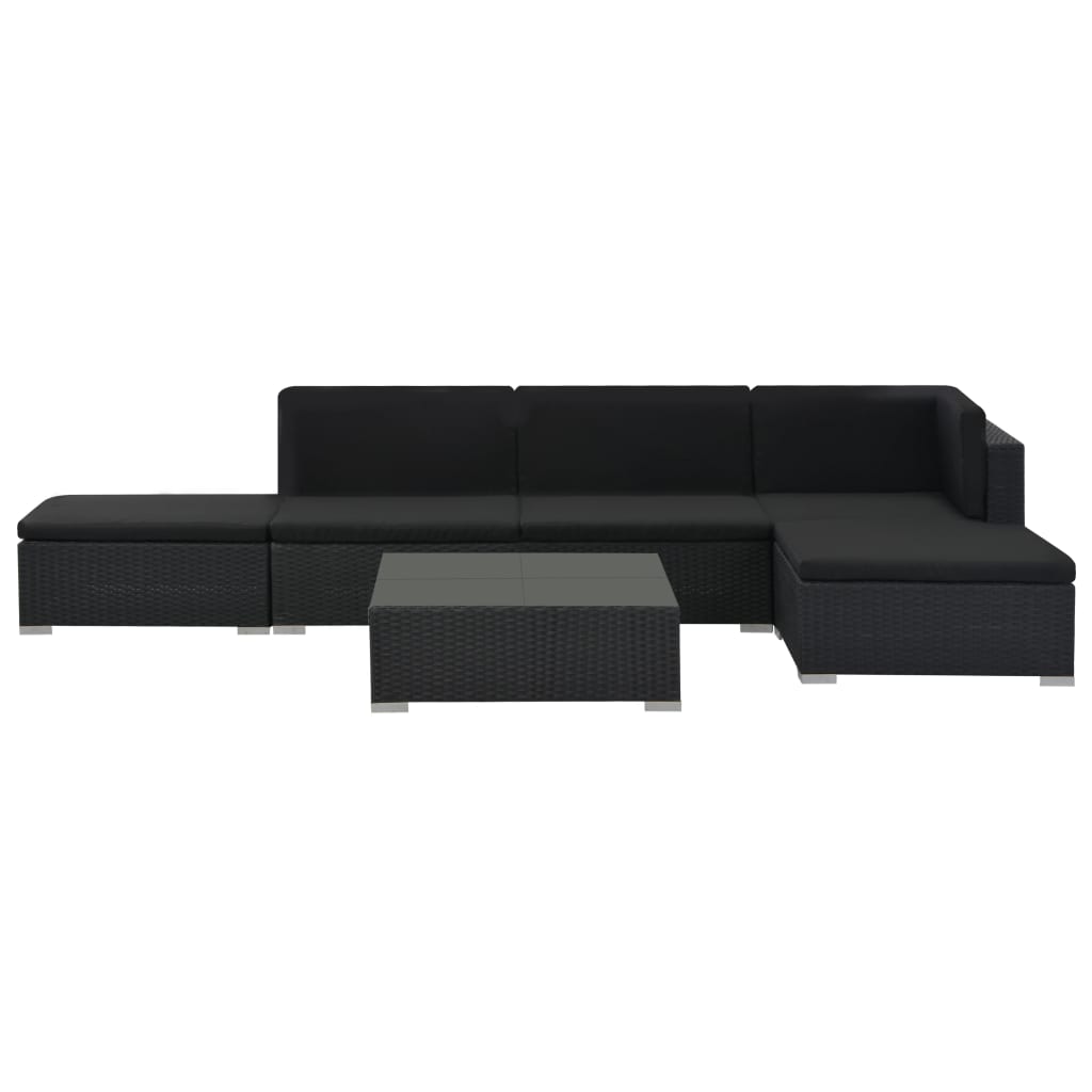 Set muebles de jardín 6 piezas y cojines ratán sintético negro