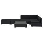 Set muebles de jardín 6 piezas y cojines ratán sintético negro