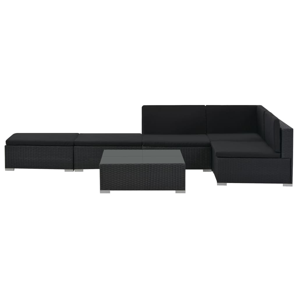 Set muebles de jardín 6 piezas y cojines ratán sintético negro