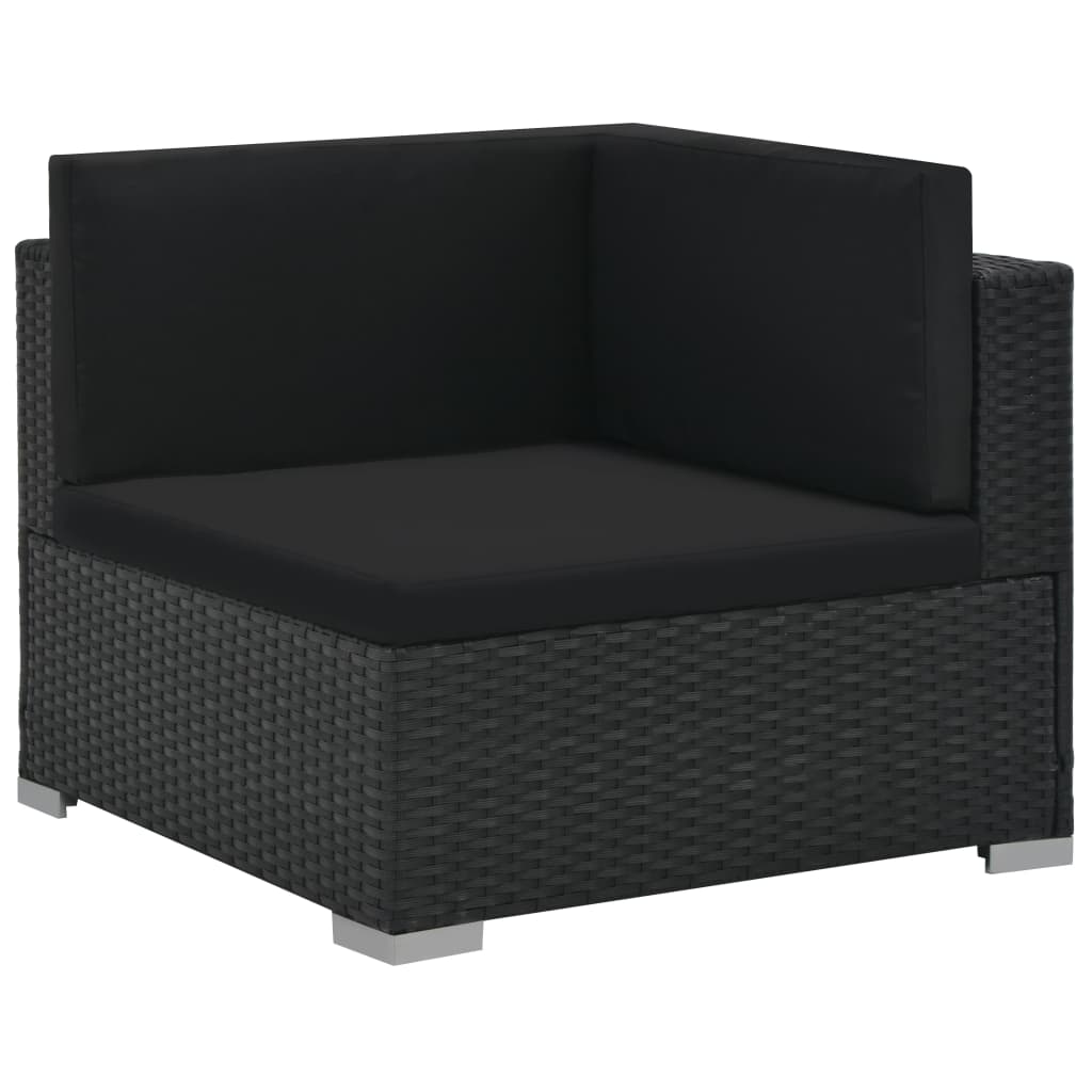 Set muebles de jardín 6 piezas y cojines ratán sintético negro