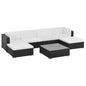 Conjunto de jardim 7 peças com almofadas de vime sintético castanho