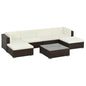 Conjunto de jardim 7 peças com almofadas de vime sintético castanho