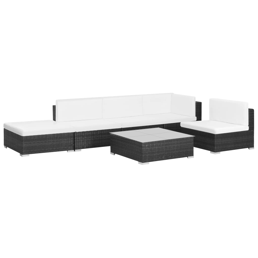 Set muebles de jardín 6 piezas y cojines ratán sintético negro