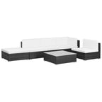 Set muebles de jardín 6 piezas y cojines ratán sintético negro