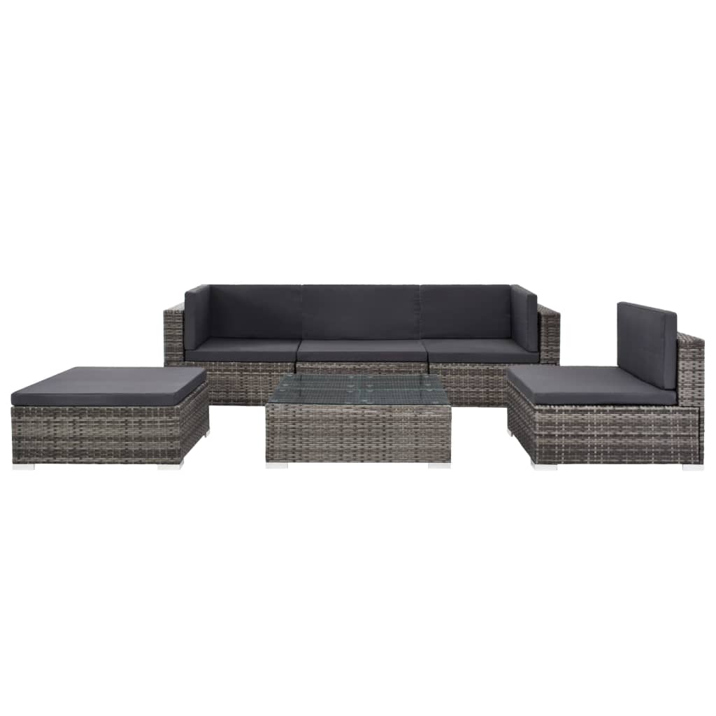 Set de muebles de jardín 6 pzas y cojines ratán sintético gris