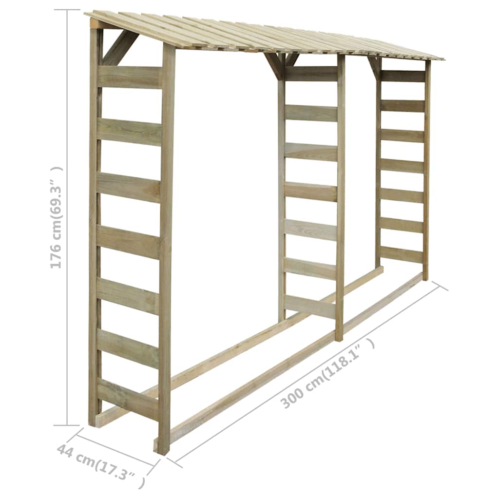 Caseta para leña madera de pino impregnada 300x44x176 cm